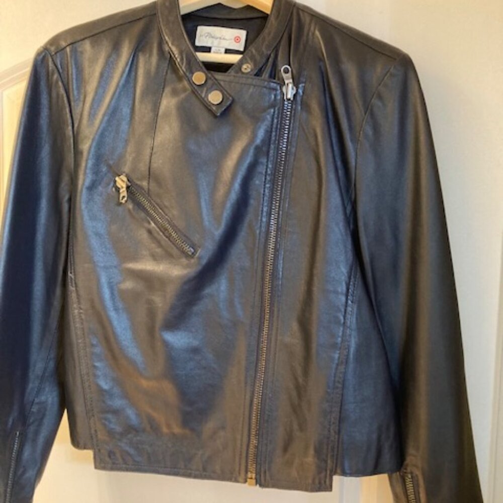 3.1 Phillip Lim for Target blue leather motorcycle jacket, size L